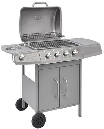vidaXL Gasbarbecue 4+1 kookzone zilver